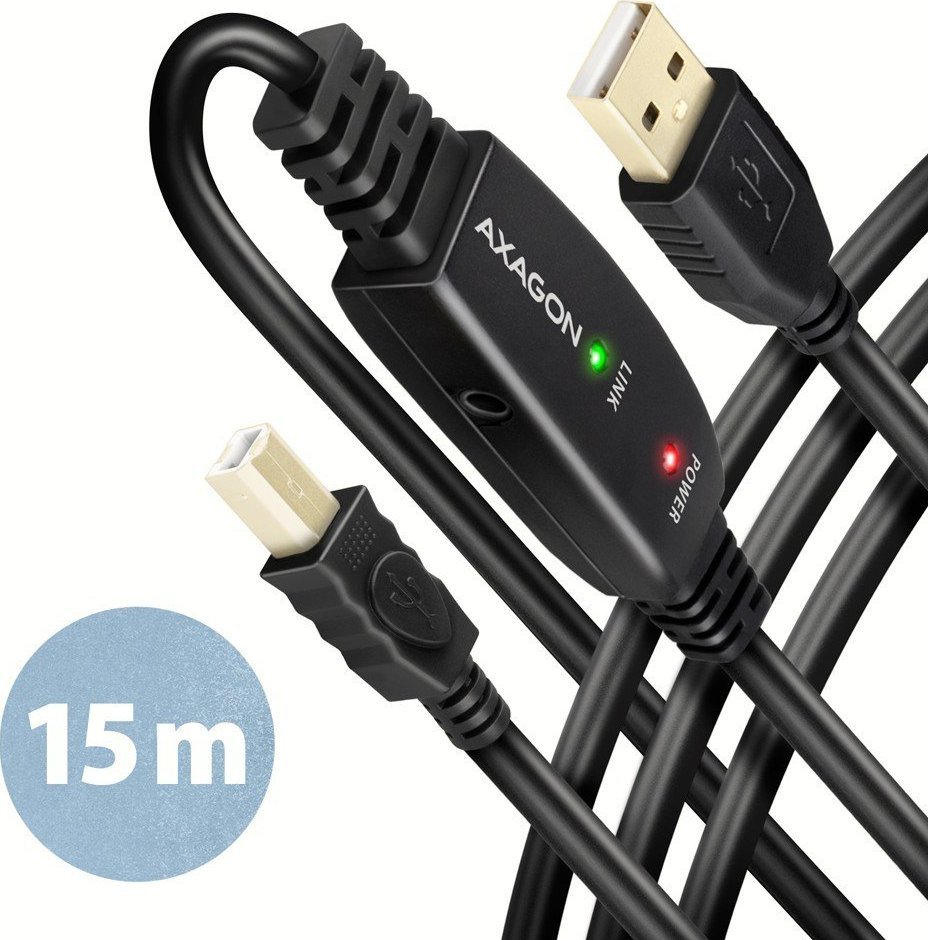 Kabel USB Axagon USB-A - USB-B 15 m Czarny (ADR-215B)