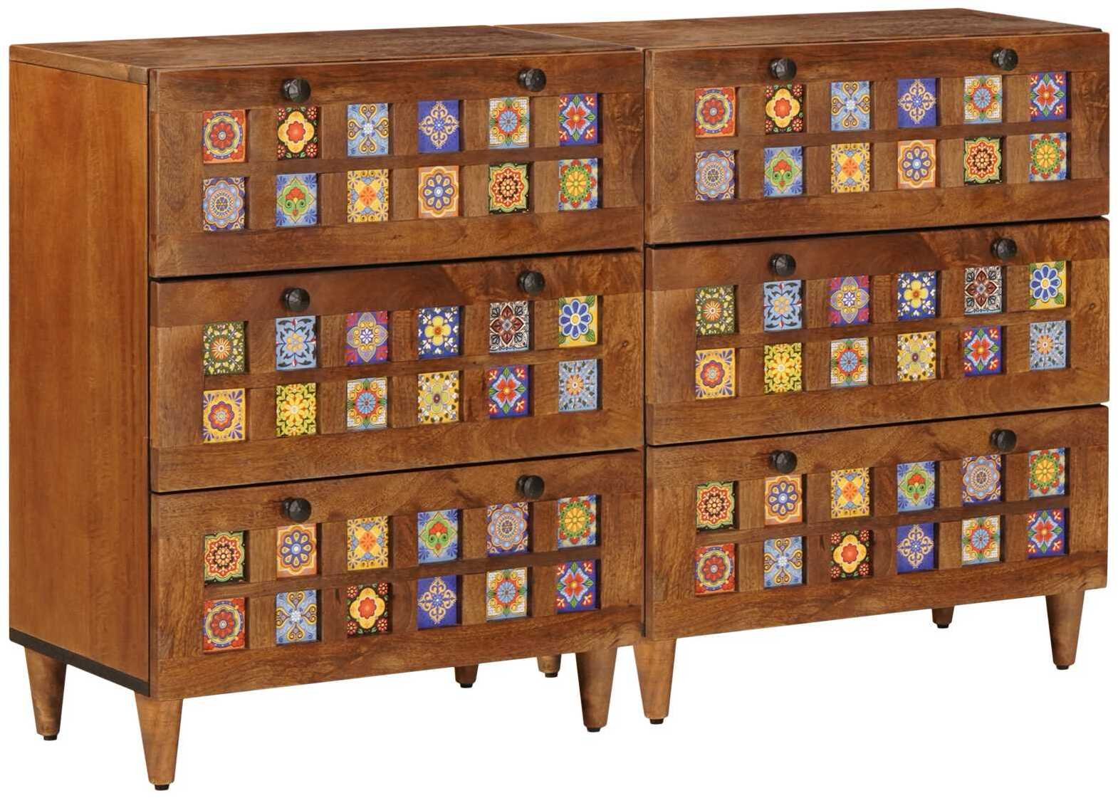 vidaXL Bufet 2 pcs orzech włoski 60 x 33,5 x 75 cm Drewno z mango