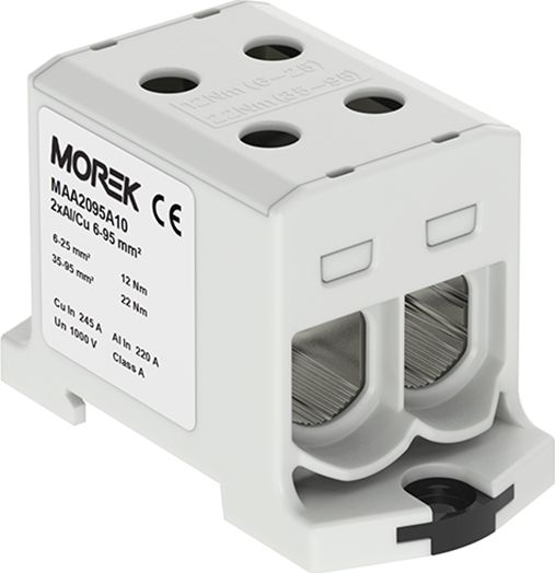 MOREK Złączka szynowa 6-95mm2 szara 4 otwor AL/CU 1000V TH35 1P MAA2095A10 Morek 4115