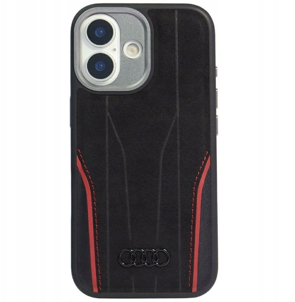 Case Audi R8 Genuine Leather MagSafe for iPhone 17 black-red