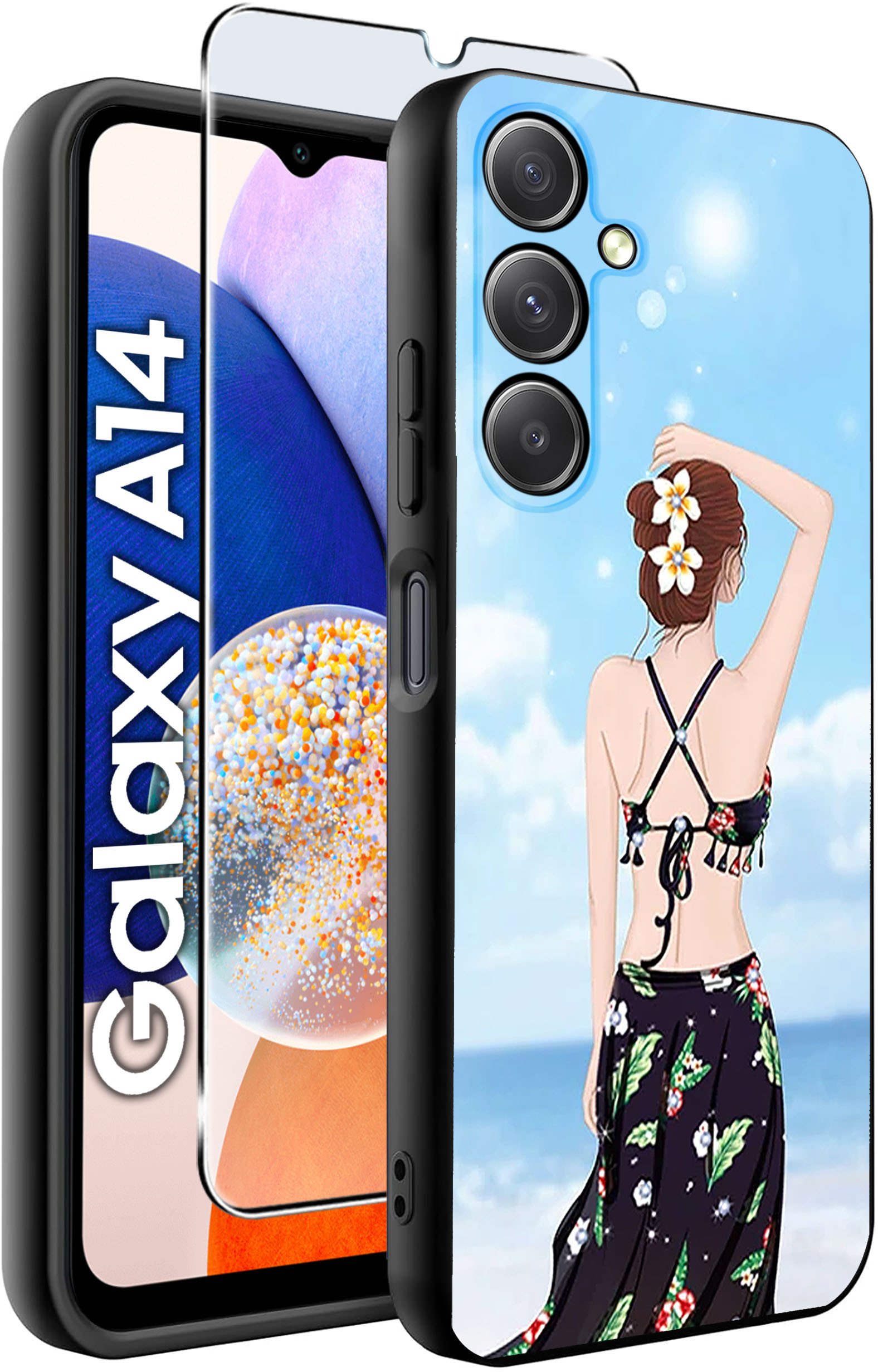 ETUI do Samsung A14 5G WZORY | SILIKONOWE MATT CASE + SZKŁO HARTOWANE 9H