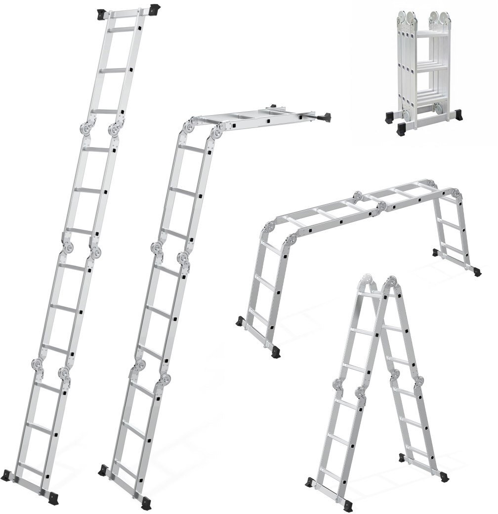 ModernHome Drabina aluminiowa wielofunkcyjna 4x3 przegubowa składana 150 kg