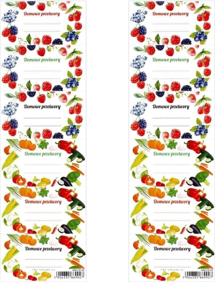 Naklejki na przetwory Owoce/Warzywa (25szt)