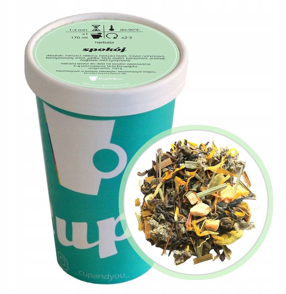 Herbata zielona SPOKÓJ jabłka liście malin nagietek imbir kardamon 100g - herbata liściasta sypana mieszanka napar susz