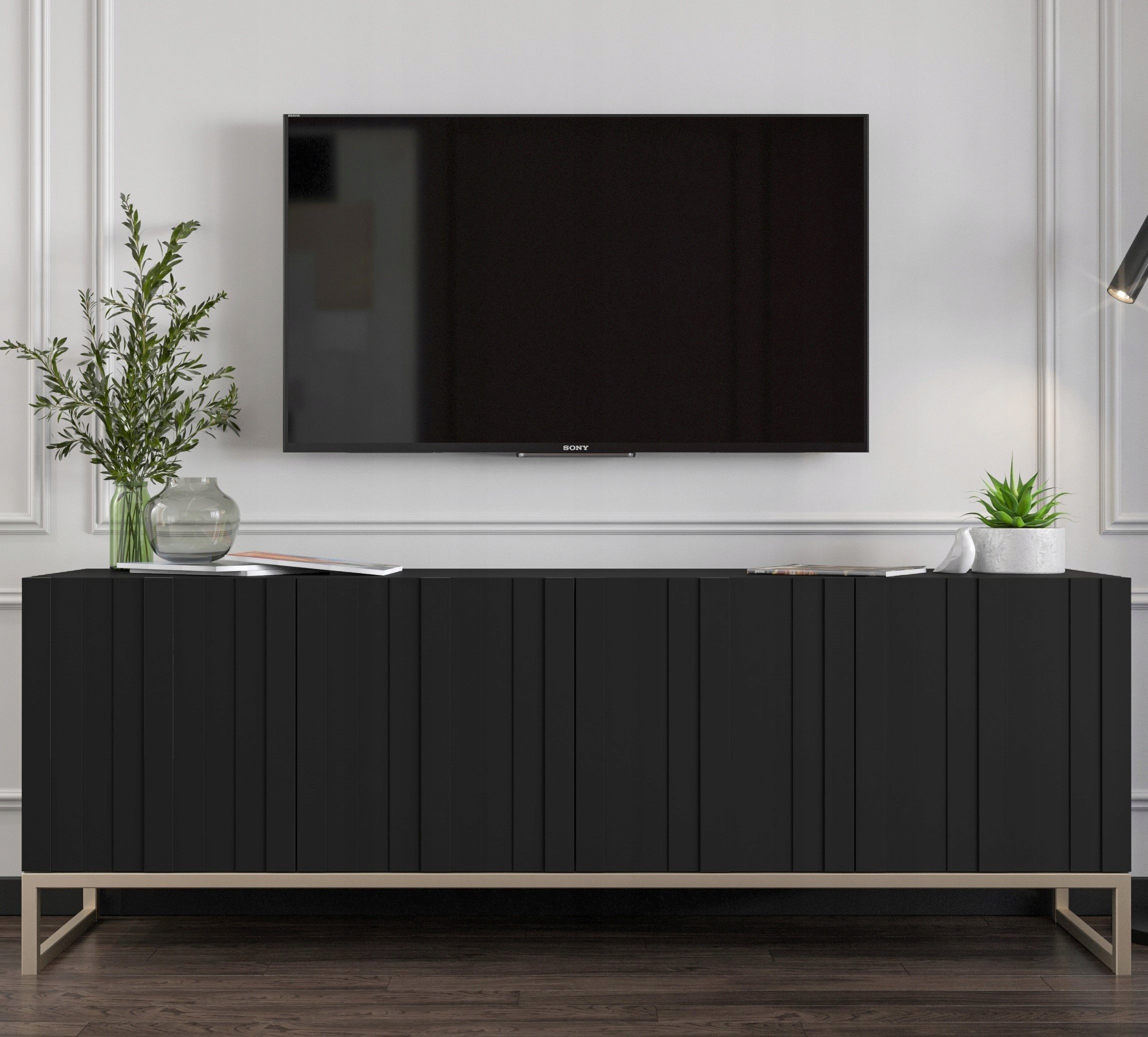 Meble Lindner Komoda RTV Glamour Szafka RTV Glamour Czarna 150cm