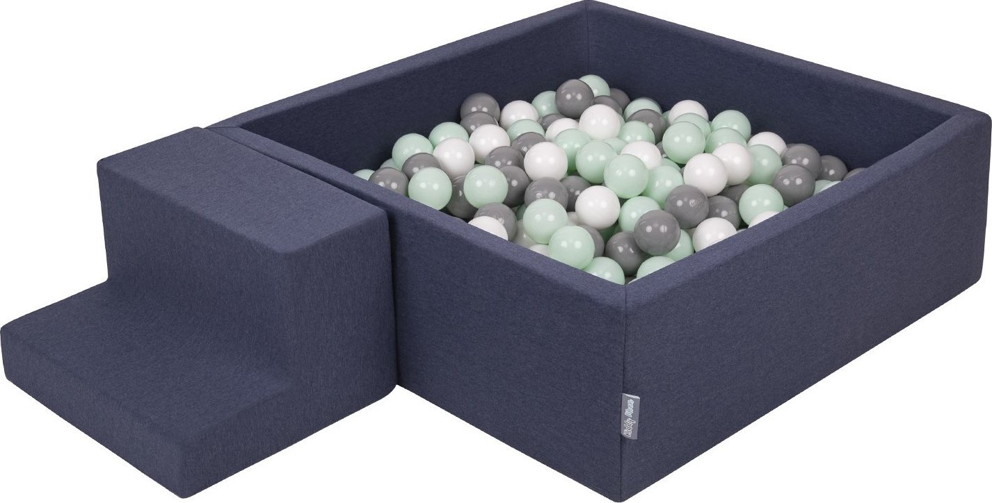 KiddyMoon KiddyMoon Piankowy plac zabaw PPZP-KW30D-122 z piłeczkami granatowy: biały-szary-mięta basen 100/schodek Zabawka plac zabaw
