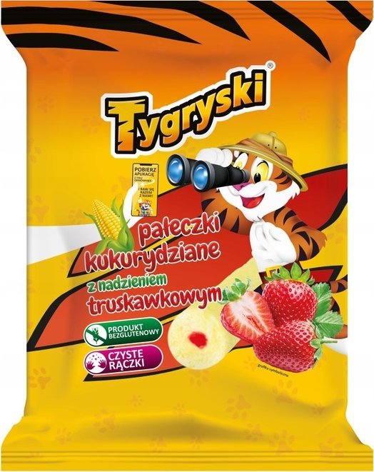 Tygryski Tygryski pałki kukurydziane z nadzieniem truskawkowym 60g