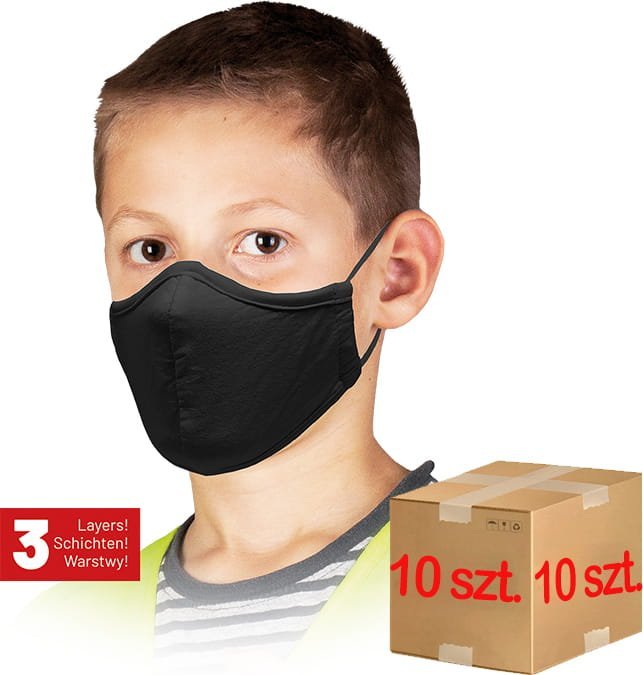 Reis Maseczka wielokrotnego użytku dla dzieci / Czarna / MAS-SAFER-KIDS B - 10 szt.
