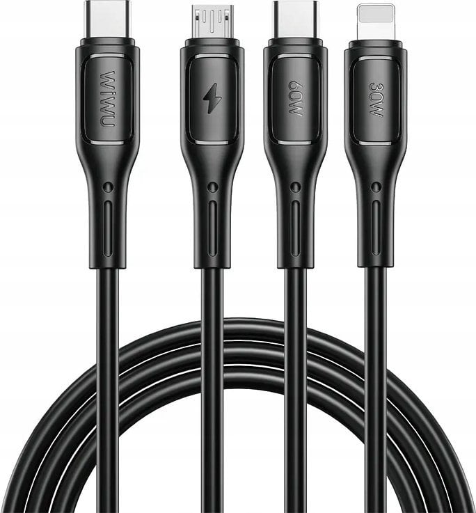 Kabel USB WiWU USB-C - USB-C + microUSB + Lightning 1 m Czarny