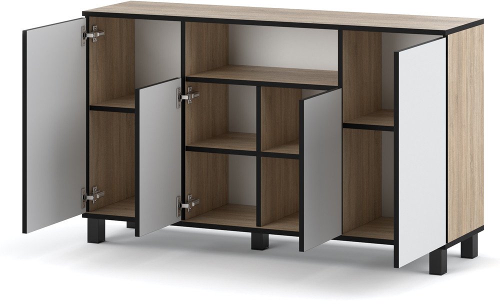 Komoda Z Drzwiczkami Do Sypialni 140cm Dąb Sonoma Biała Szafka Rtv Salon