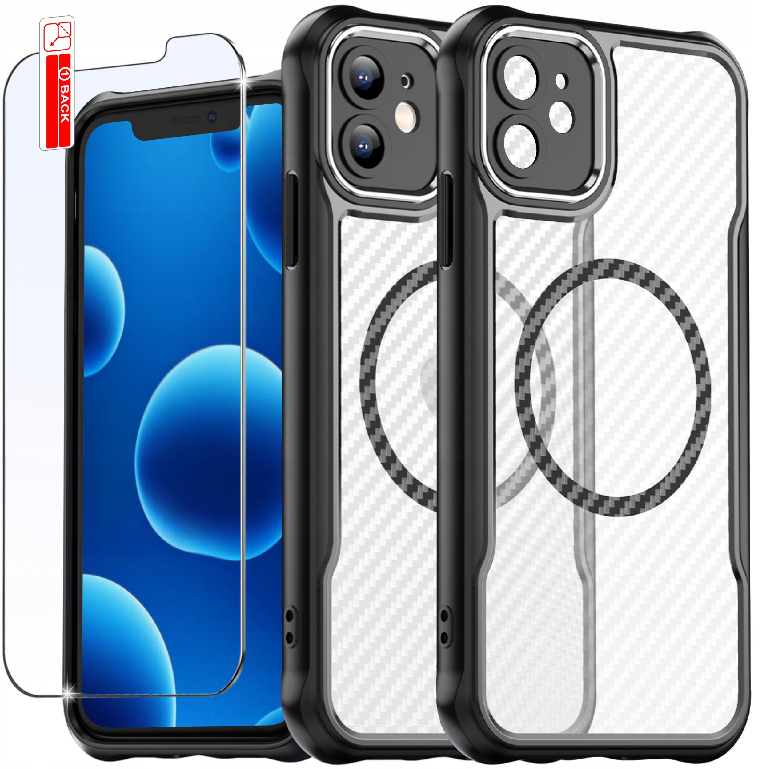 Etui do iPhone 12 |do MagSafe, Czarne Matowe, Trwałe, Wzmacniane| + Szkło