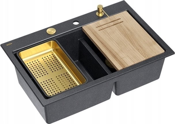 Zlewozmywak GraniteQ MARC 120 WORKSTATION GraniteQ zlewozmywak 2-komorowy 760*500*235 mm black diamond + syfon push to open + dozownik + deska + wkład