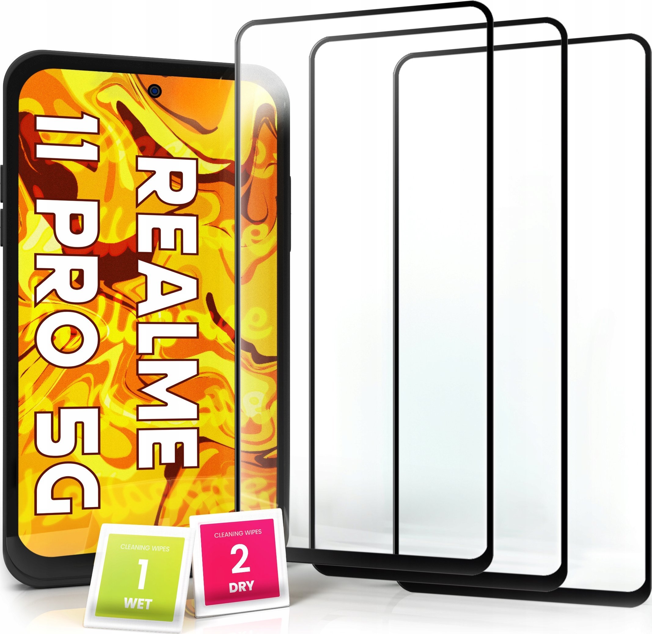 Hello Case 3-PAK Szkło Hartowane do Realme 11 Pro 5G (na cały ekran, 9H, ochronne 5D)