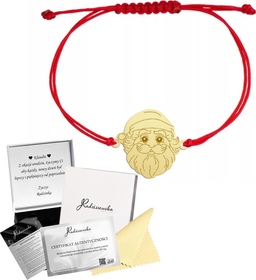 Radziszewska Jewellery Złota Bransoletka z Mikołajem Boże Narodzenie 925 GRAWER DEDYKACJA GRATIS