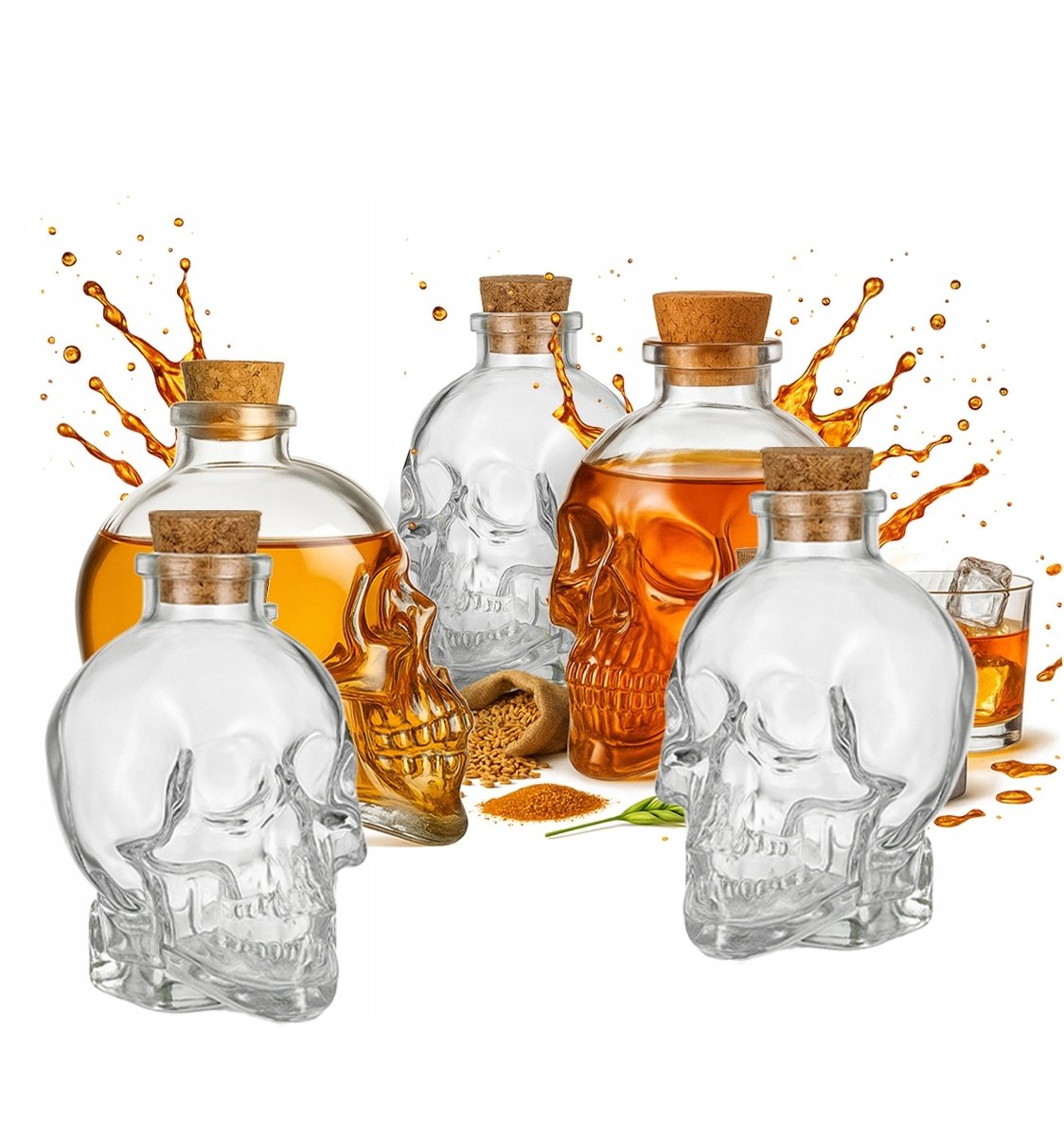 5x Szklana Karafka CZASZKA 400ml Butelki Na Alkohol Wino Prezent Dekoracja