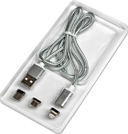 Kabel USB Neutralle USB-A - USB-C + microUSB + Lightning 1 m Srebrny
