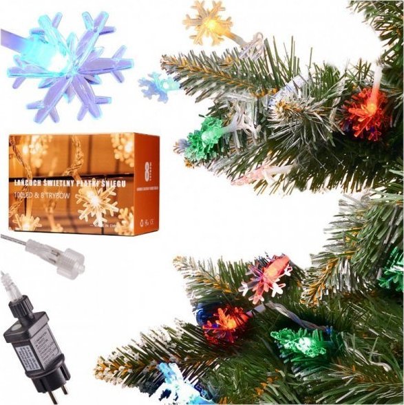 Lampki choinkowe Lampki LED łańcuch płatki śniegu 10m 100LED multikolor