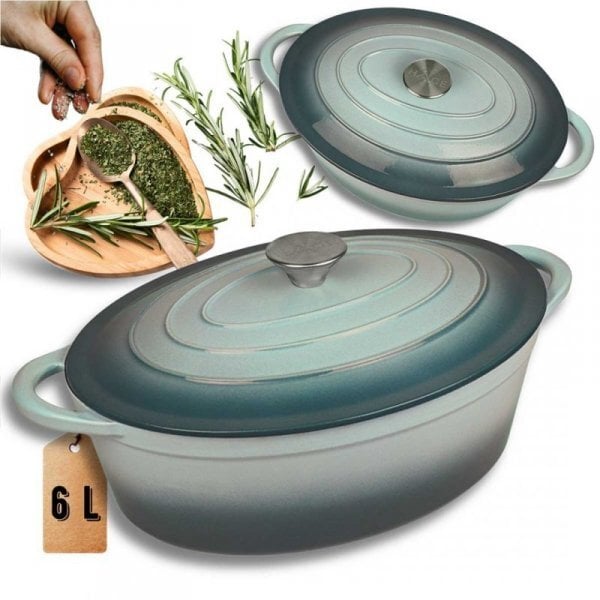 Atusa Emaliowana brytfanna żeliwna gęsiarka miętowa 6L