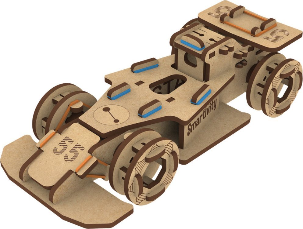 WOODEN CITY Smartivity Drewniane Mechaniczne Puzzle 3D - Wyścigówka Speedster