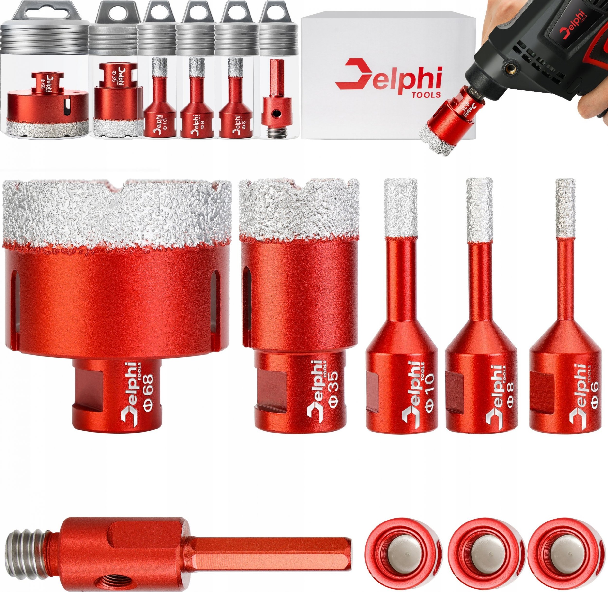 Delphi Tools OTWORNICA DIAMENTOWA KORONKA DO GRESU M14 ZESTAW