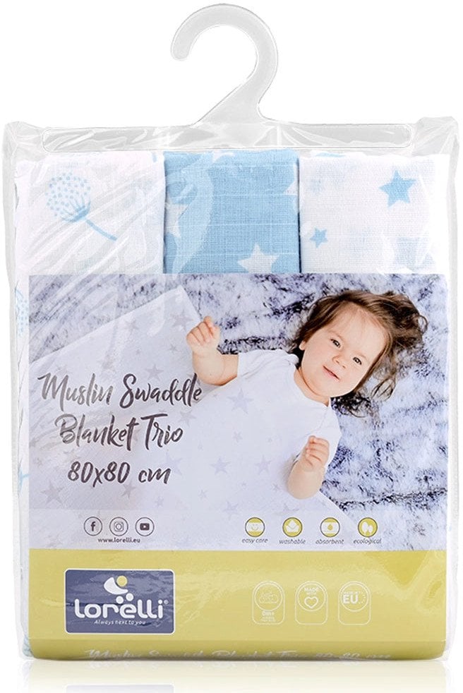 Muslino vyslyklas Lorelli Aquatic Floral, 80x80 cm, 3 vnt.