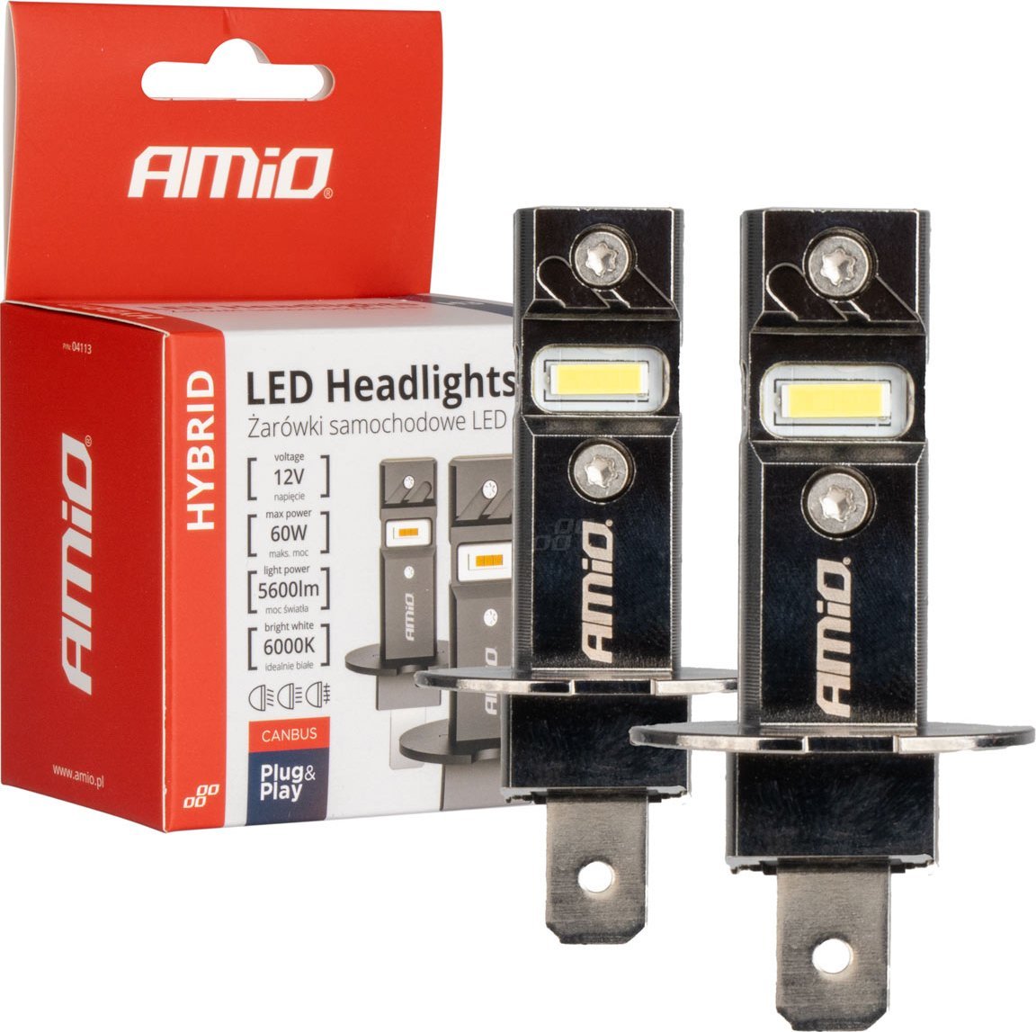 AMiO Żarówki samochodowe led seria hybrid h3 6000k canbus 60w amio-04113