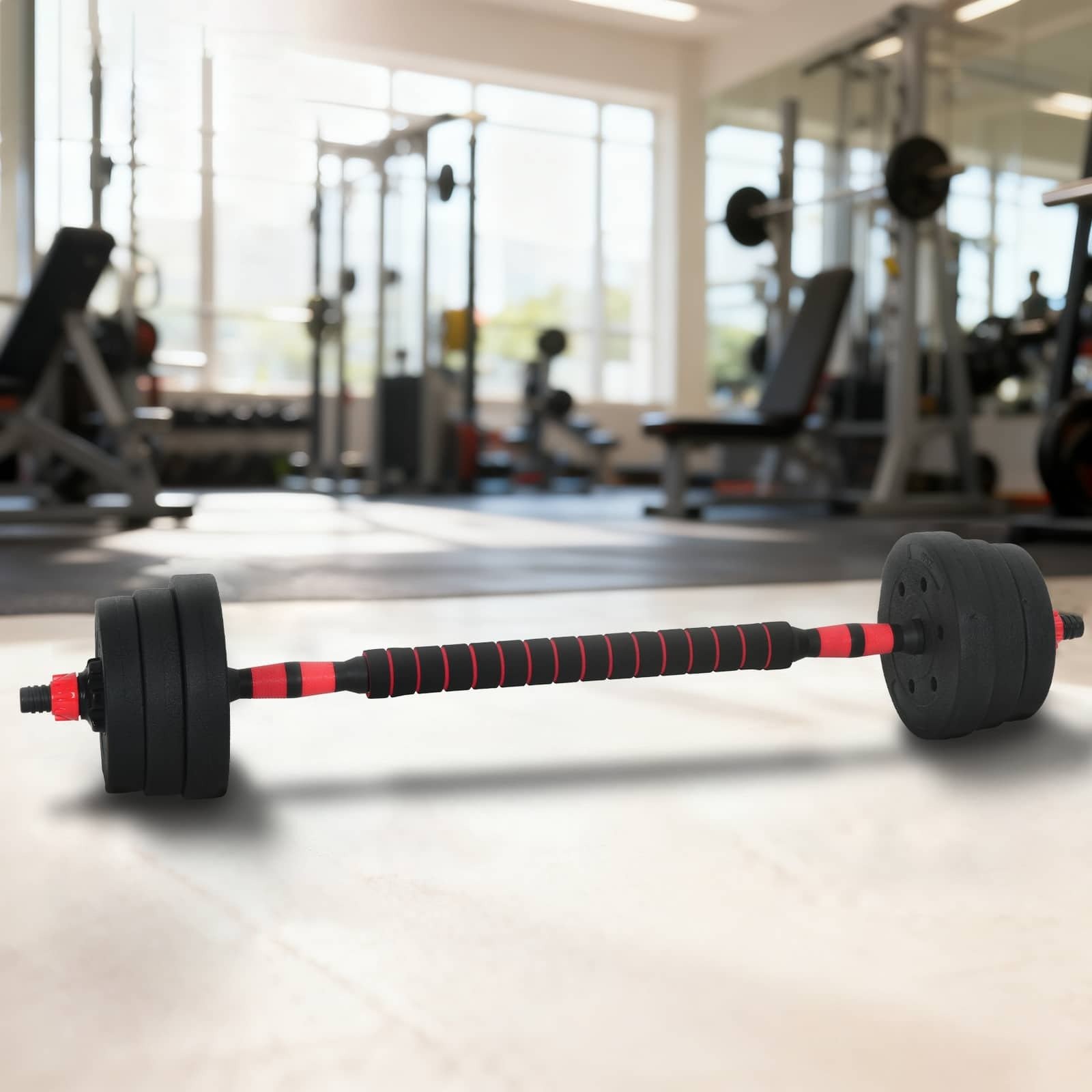 vidaXL Zestaw hantli 2 w 1 Czarny i Czerwony 121 x 19,5 x 19,5 cm