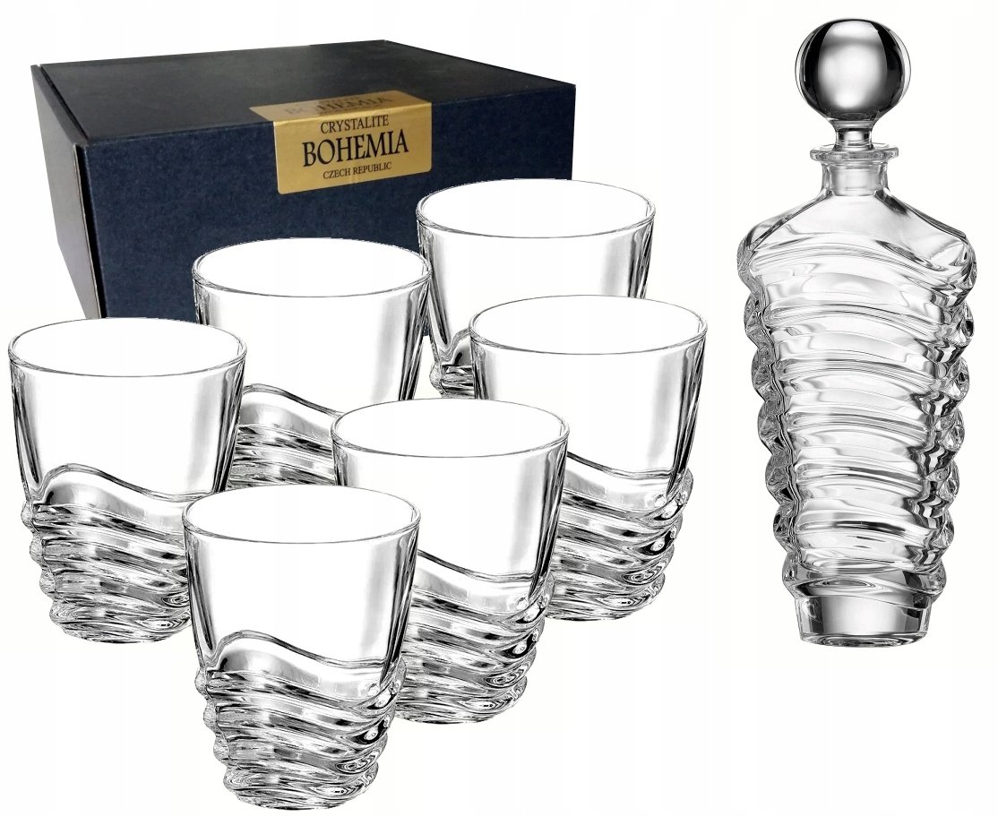 Lumarko Zestaw do Whisky Bohemia Wave Karafka 6 Szklanek Szkło kryształowe 750 ml