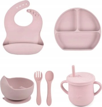 Pierwsze naczynia zestaw do karmienia dla dzieci silikonowe naczynia różowe