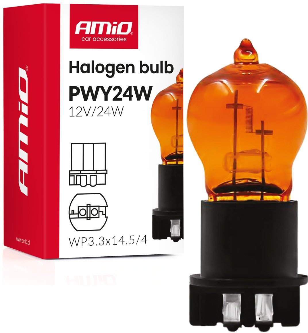 Żarówka halogenowa pwy24w wp3.3x14.5-4 amber 12v 24w amio-04410