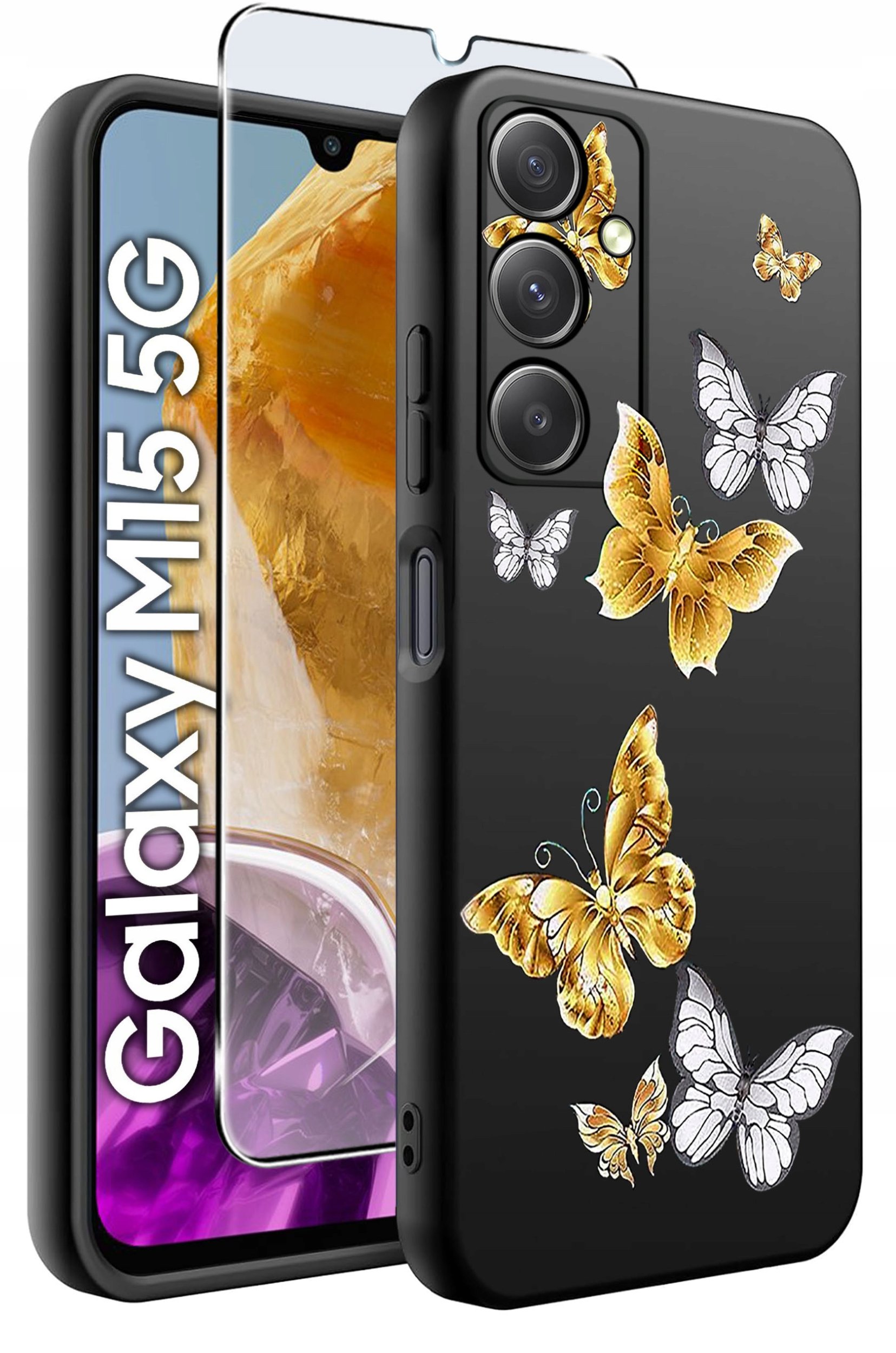 ETUI do Samsung M15 5G WZORY | SILIKONOWE MATT CASE + SZKŁO HARTOWANE 9H