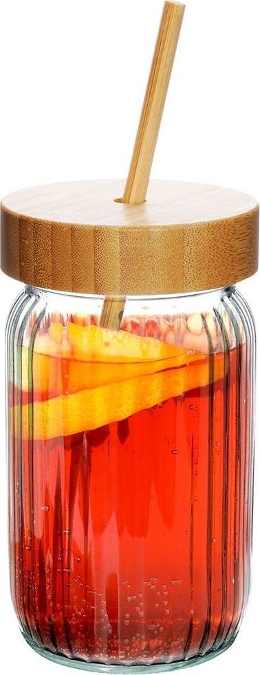 Excellent Houseware Stiklinė gėrimams su dangteliu Bamboo, 500 ml () - 88598876