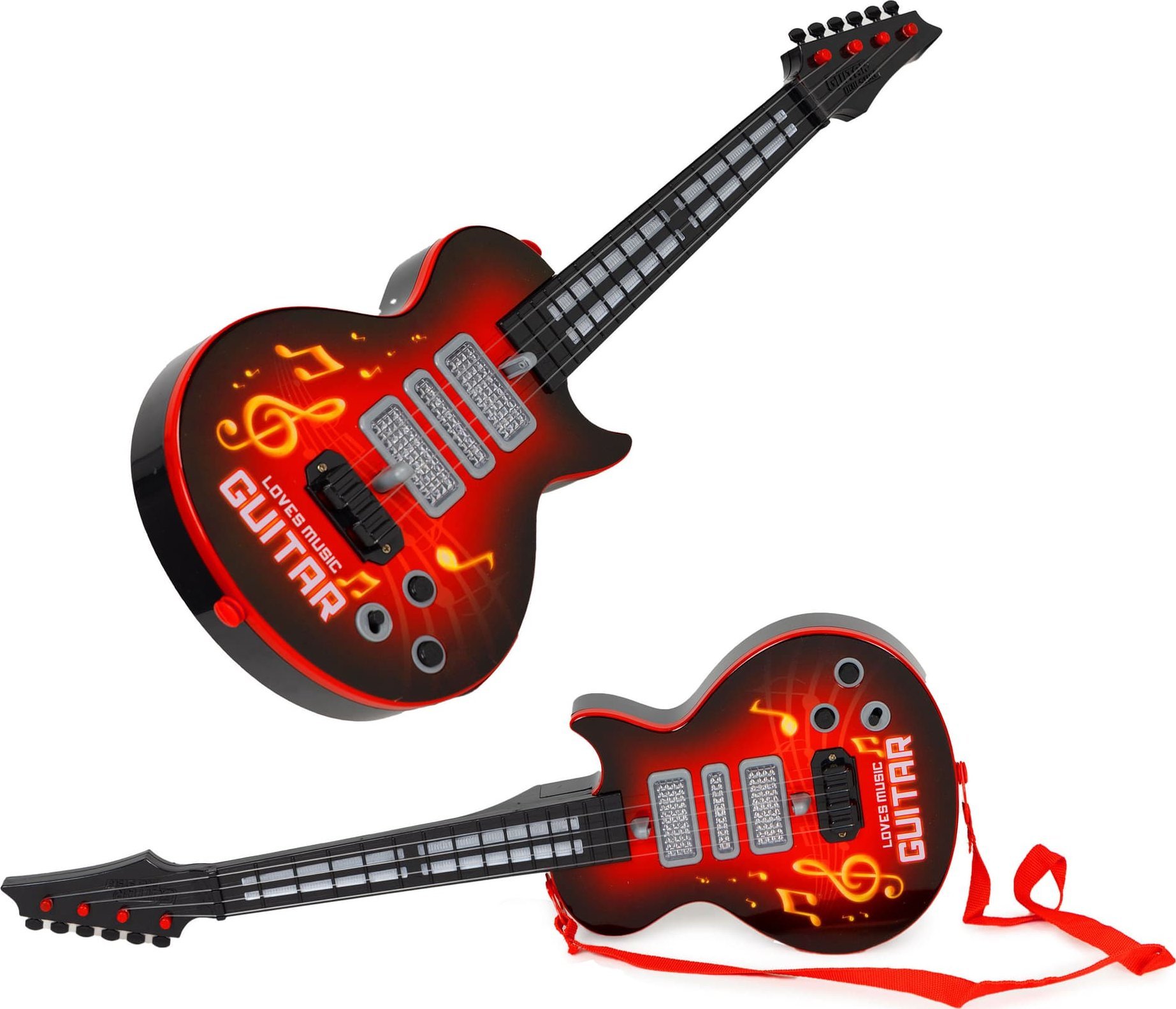 Multistore Gitara dla dzieci elektryczna z nauką gry na gitarze podczerwień melodie Czerwona