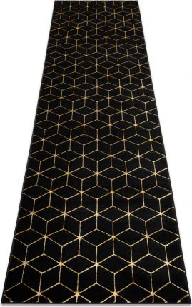 Dywany Łuszczów Dywan, Chodnik GLOSS nowoczesny 409C 86 Sześcian, stylowy, glamour, art deco czarny / złoty , 70x250 cm
