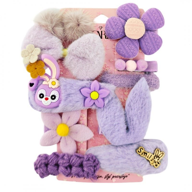 Zestaw pakiet 10w1 spinek wsuwek do włosów puchate fiolet SP409