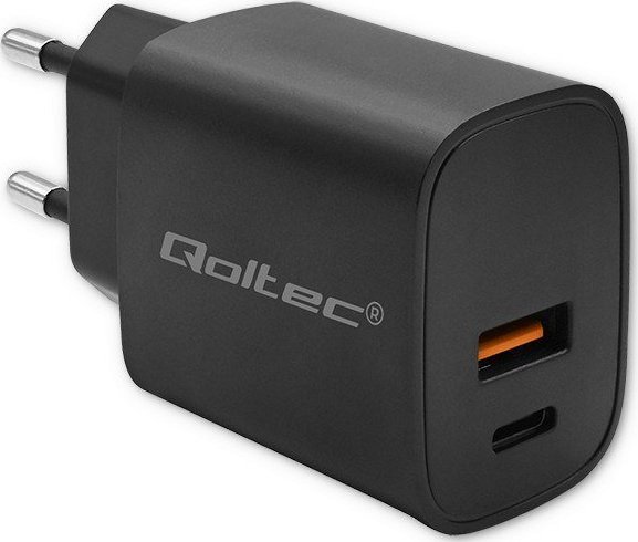Ładowarka Qoltec Ładowarka GaN Power Pro | 1xUSB-C | 1xUSB | 30W | 5-20V | 1.5-3A | Czarna