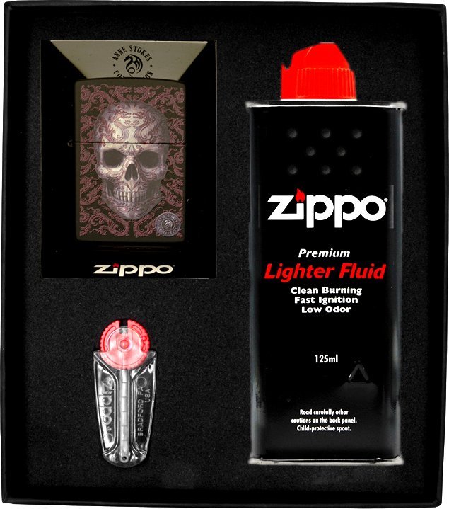 Zestaw ZIPPO Zapalniczka ANNE STOKES SKULL HIGH POLISH BLACK Prezentowy No1