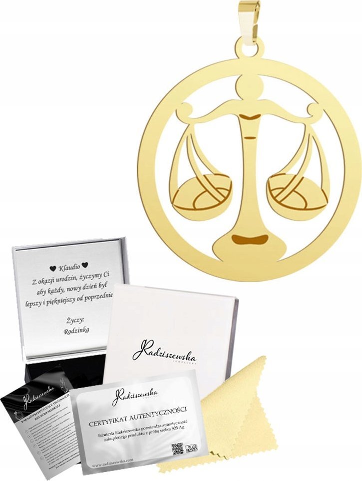 Radziszewska Jewellery Zawieszka Złota Znak Zodiaku WAGA Srebro 925 Prezent Dedykacja Gratis