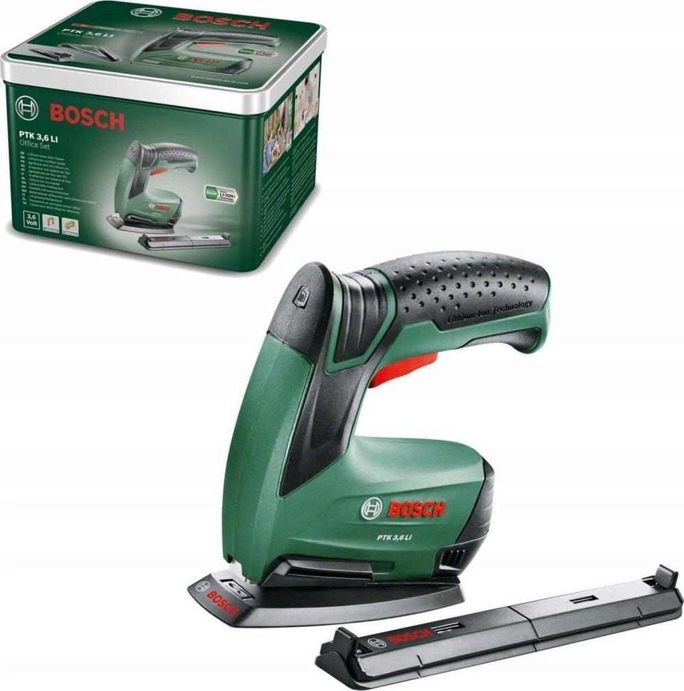 Zszywacz Bosch battery-powered staple gun PTK 3.6 Li Office set, electric staple gun (green, incl. 3,000 staples)
