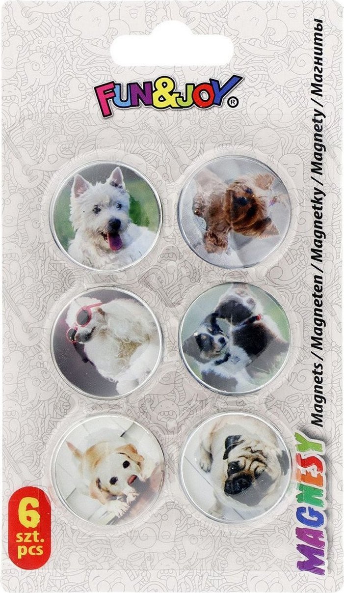 Titanum Magnesy okrągłe z motywami - wypukłe śr. 30 mm - 6 szt. Fun&Joy Psy - 443874