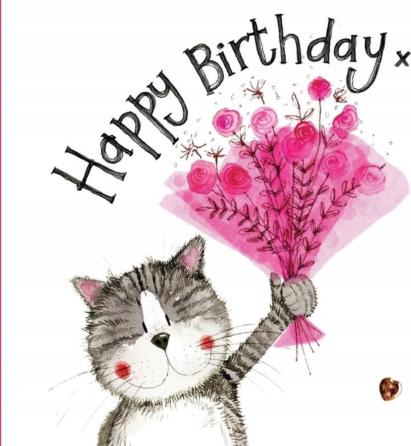 Teka Karnet Urodziny S343 Kot z różowym bukietem