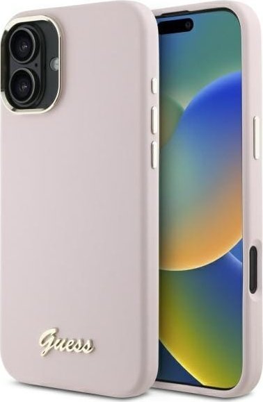Guess Guess GUHCP16SSMBSLP iPhone 16 6.1" różowy/pink hardcase Silicone Script Metal Logo & Frame