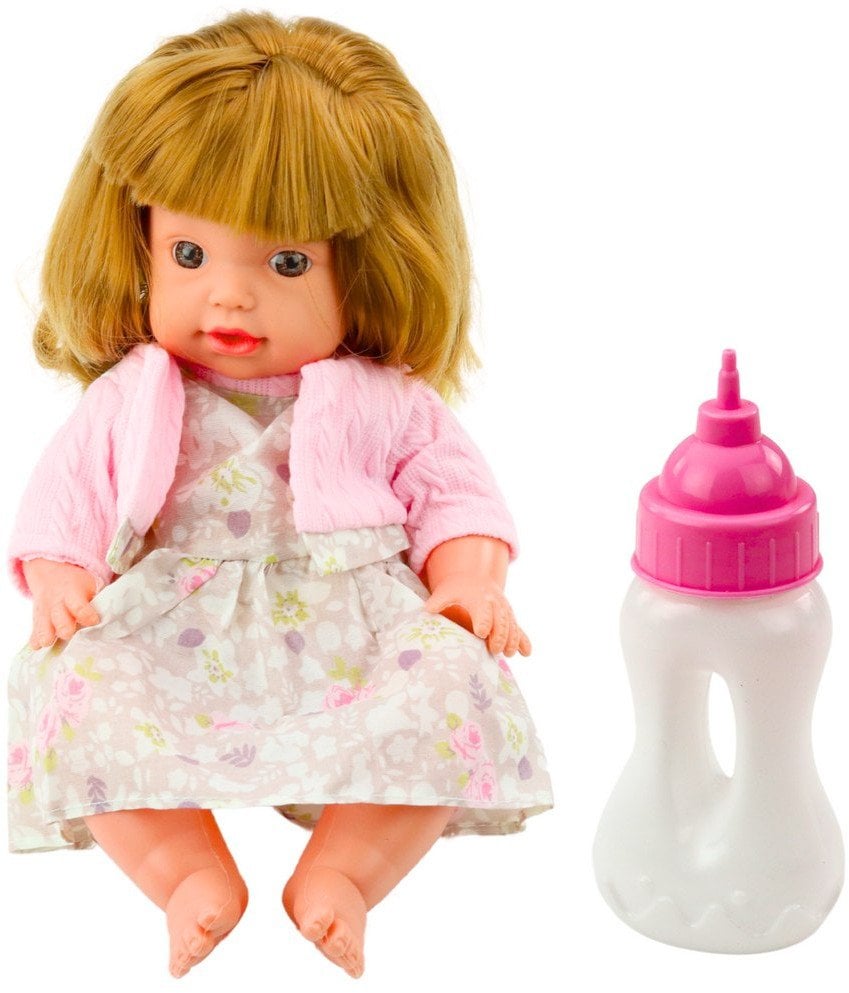 Lalka Bobas Z Butelką Do Karmienia Sukienka Pudrowy Róż Dźwięki 30cm