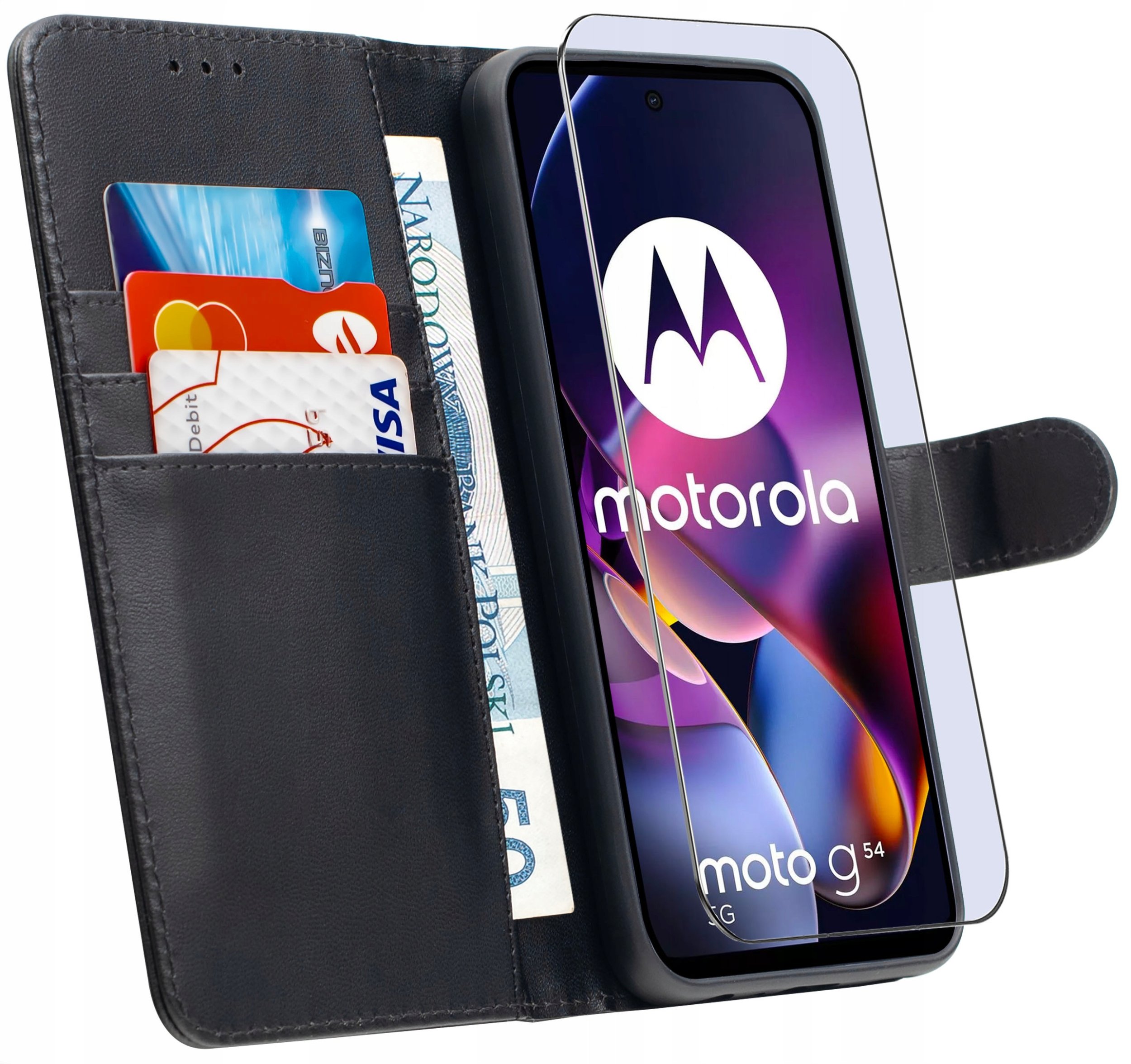 ETUI do Motorola G54 5G|Power Edition |SKÓRZANE PORTFEL BOOK CASE + SZKŁO