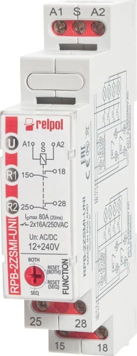 Relpol Przekaźnik bistabilny 80 A (20 ms) sekwencyjny z pamięcią 2Z 16A 12...240 V AC/DC RPB-2ZSMI-UNI 864394