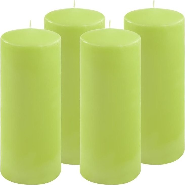 Zestaw słupkowych świec, 25 cm, 10 cm, jasnozielony, 4 szt