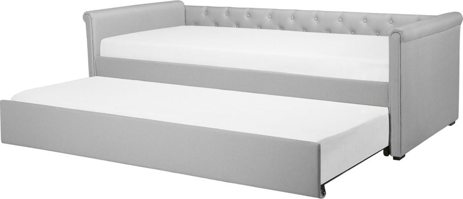 Beliani Łóżko wysuwane tapicerowane 80 x 200 cm jasnoszare LIBOURNE