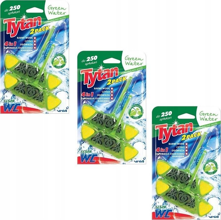 Tytan 3 x KOSTKA DO WC 4w1 TYTAN GREEN WATER 2x40g