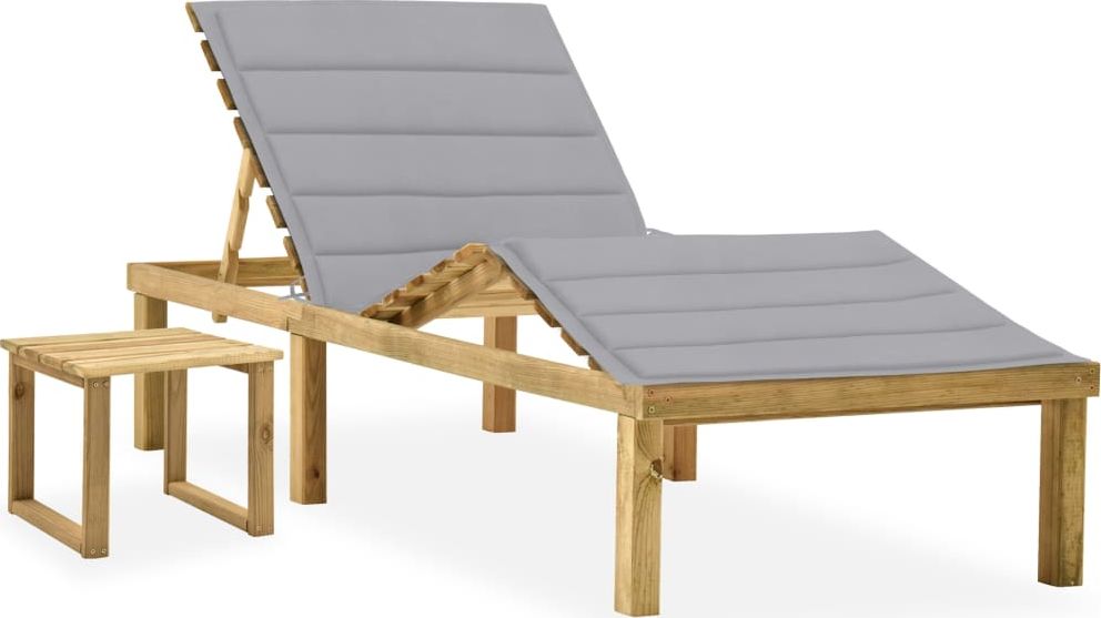 vidaXL Leżak ogrodowy ze stolikiem i poduszką, impregnowana sosna