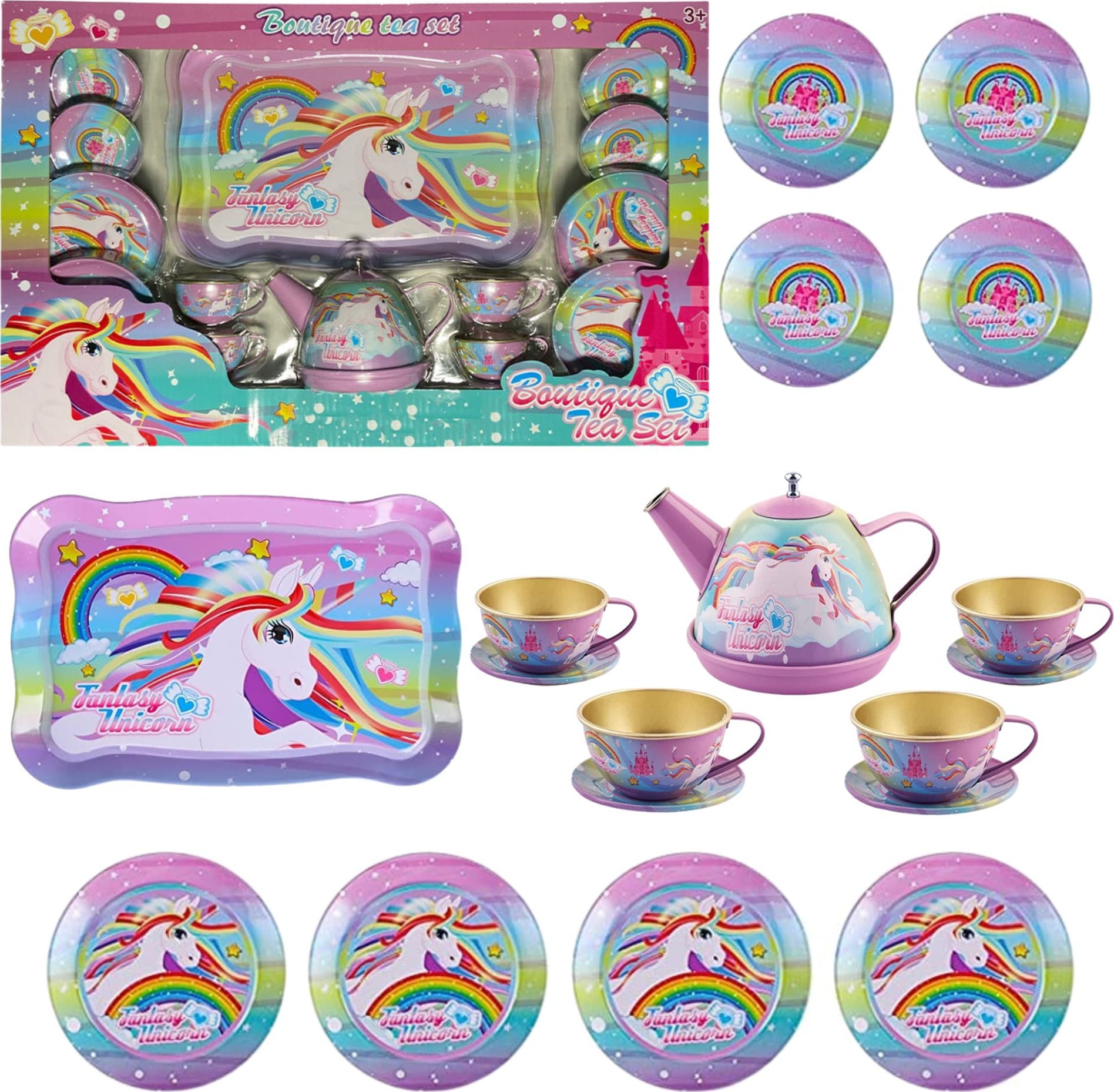 ProNice DUŻY ZESTAW DO HERBATY JEDNOROŻEC TACKA TALERZYKI FILIŻANKI ZESTAW KUCHENNY